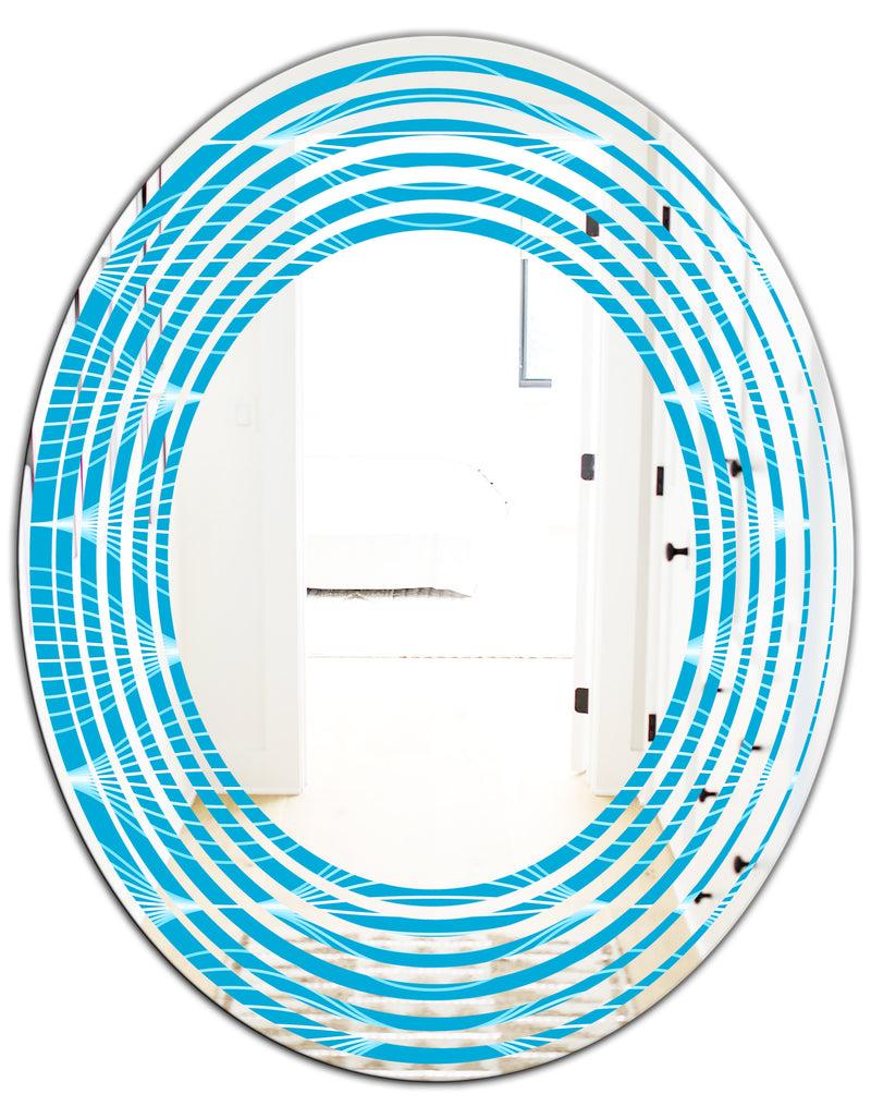 DesignQ Light Blue Wave Pattern - Modern Round Or Oval Wall Mirror - Wave
