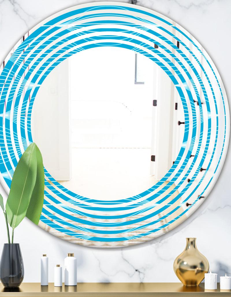 DesignQ Light Blue Wave pattern - Modern Round or Oval Wall Mirror - Wave