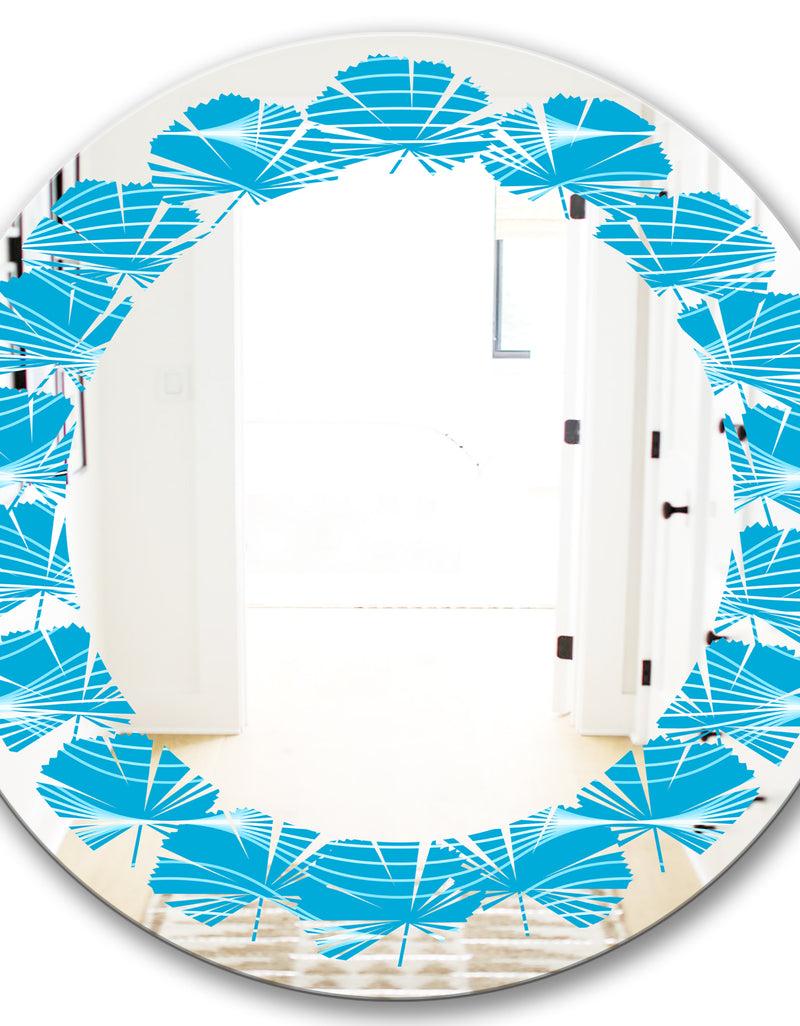 DesignQ Light Blue Wave Pattern - Modern Round Or Oval Wall Mirror - Leaves
