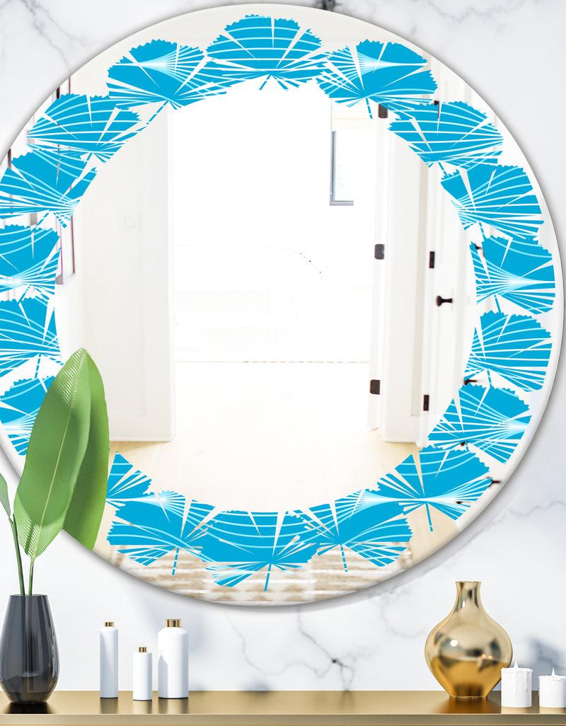 DesignQ Light Blue Wave pattern - Modern Round or Oval Wall Mirror - Leaves