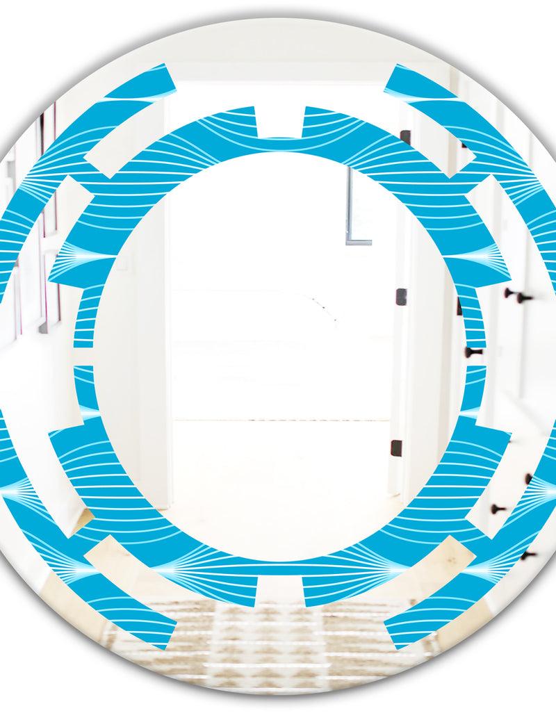 DesignQ Light Blue Wave Pattern - Modern Round Or Oval Wall Mirror - Space