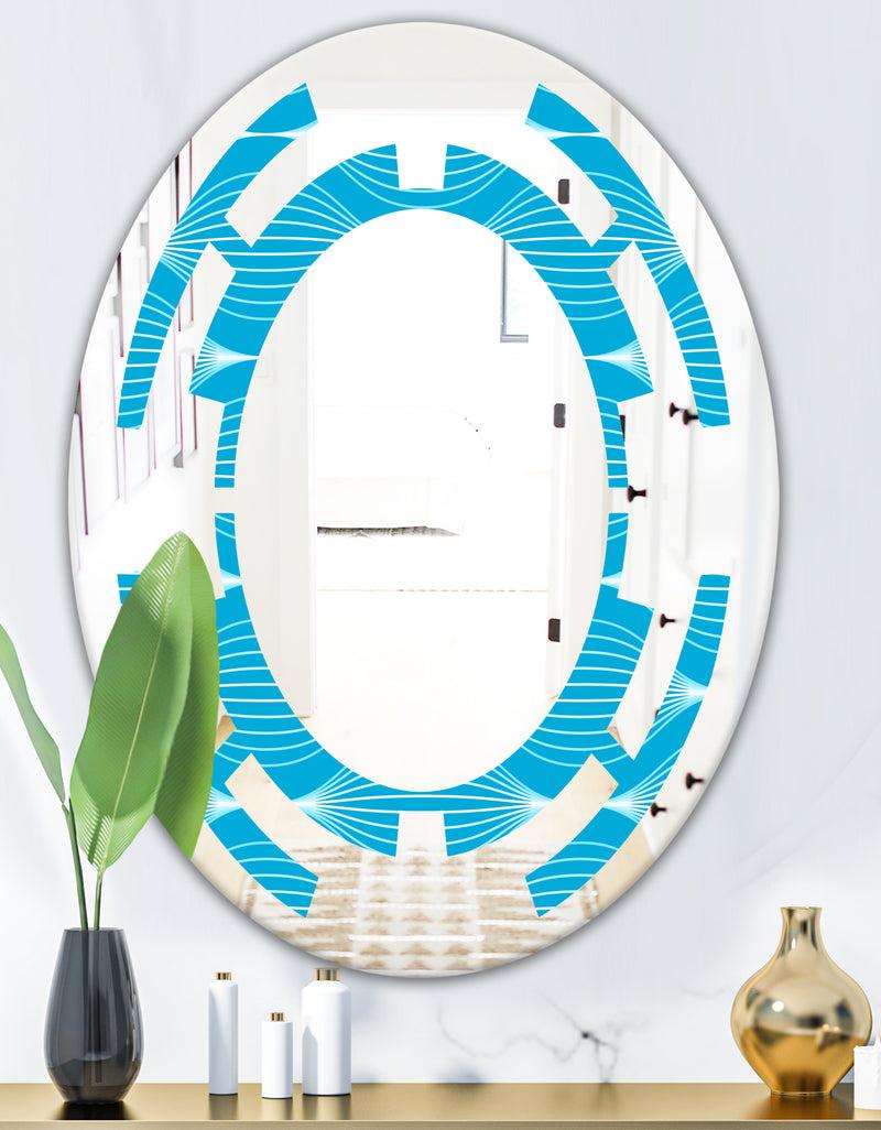 DesignQ Light Blue Wave Pattern - Modern Round Or Oval Wall Mirror - Space