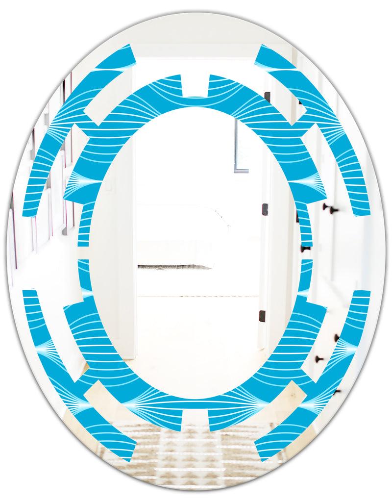DesignQ Light Blue Wave Pattern - Modern Round Or Oval Wall Mirror - Space