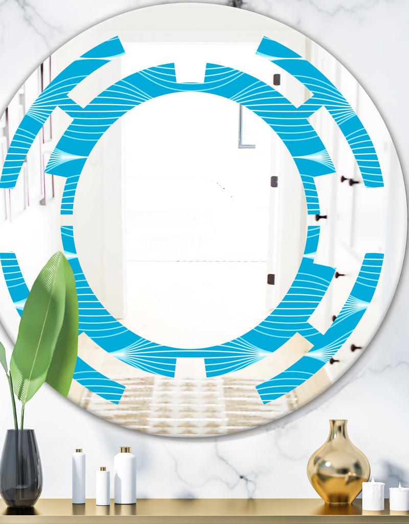 DesignQ Light Blue Wave pattern - Modern Round or Oval Wall Mirror - Space