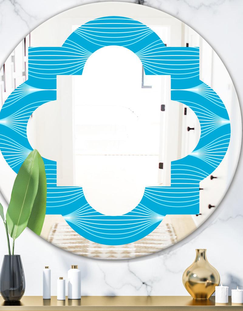 DesignQ Light Blue Wave pattern - Modern Round or Oval Wall Mirror - Quatrefoil