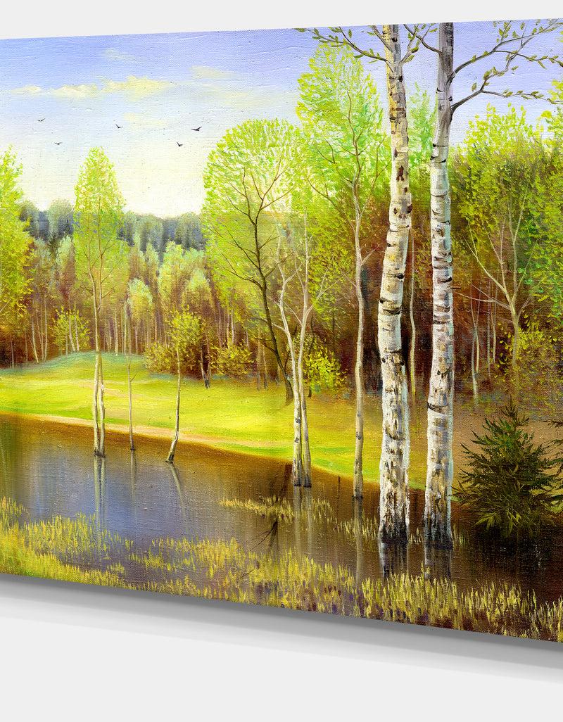 DesignQ Light Green Autumn - Landscape Canvas Art Print