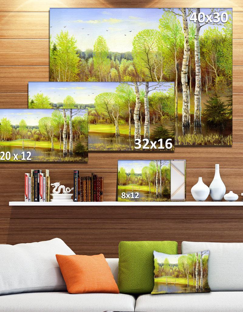 DesignQ Light Green Autumn - Landscape Canvas Art Print