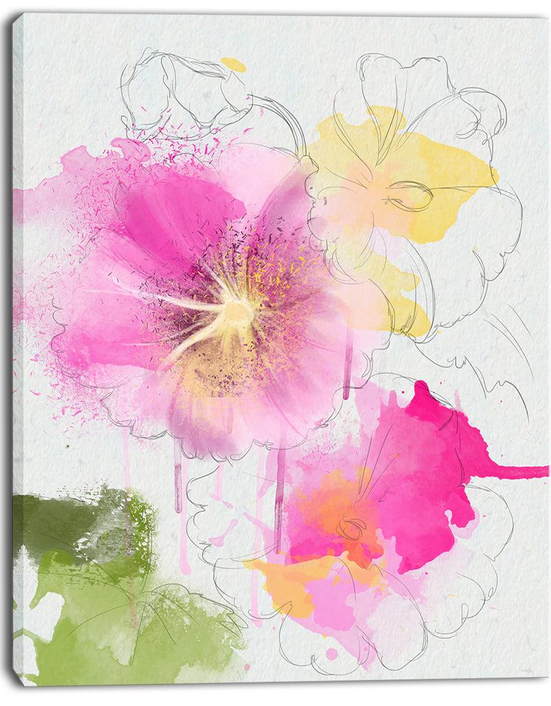 DesignQ Light Pink Flowers Watercolor - Modern Floral Canvas Wall Art