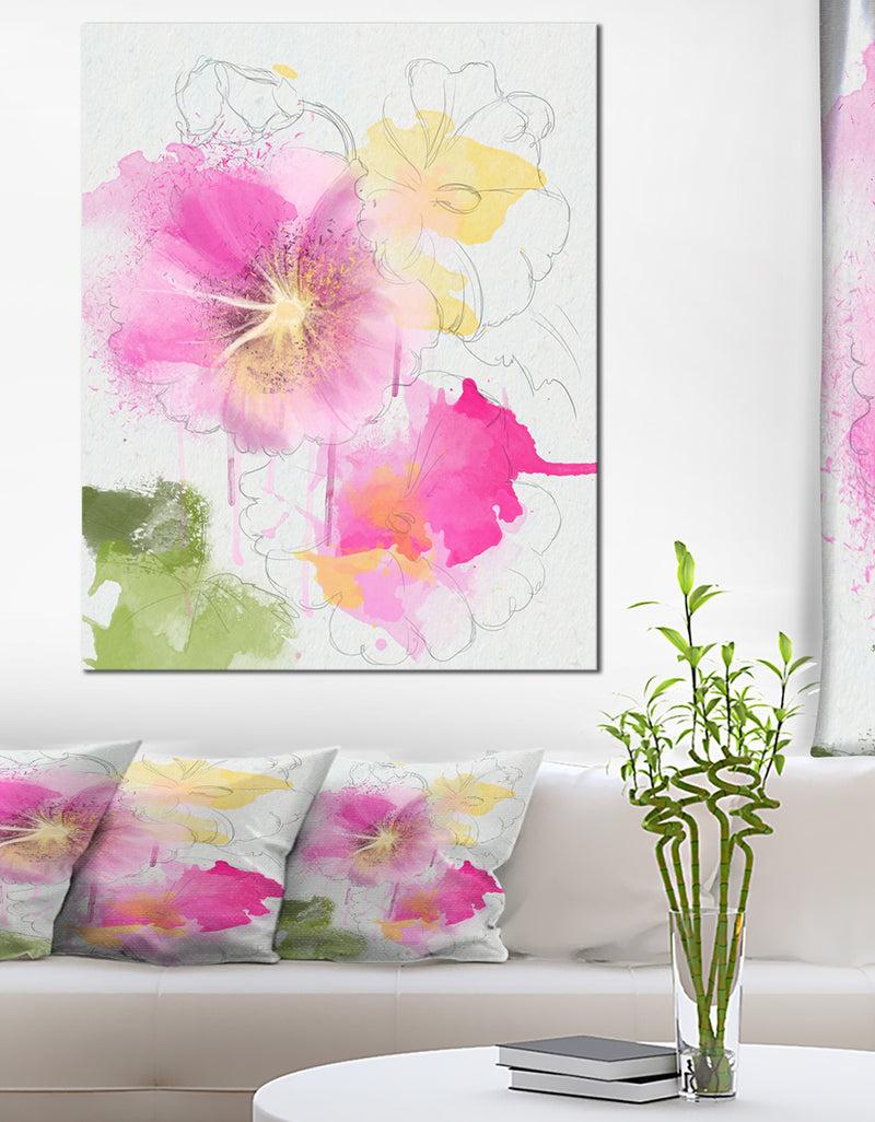 DesignQ Light Pink Flowers Watercolor - Modern Floral Canvas Wall Art