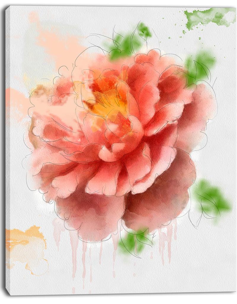 DesignQ Light Red Rose Sketch Watercolor - Modern Floral Canvas Wall Art