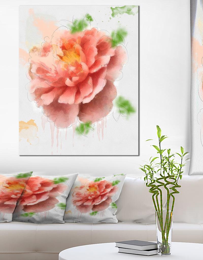 DesignQ Light Red Rose Sketch Watercolor - Modern Floral Canvas Wall Art