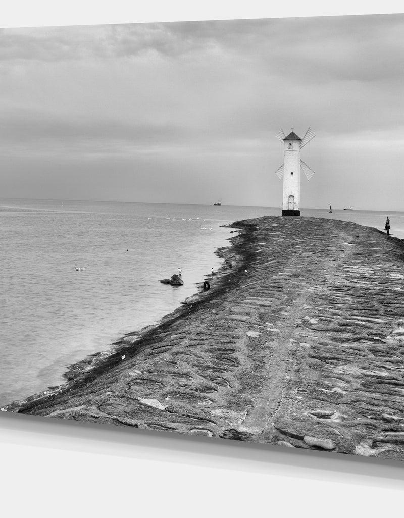 DesignQ Lighthouse Windmill Stawa Mlyny In Grey - Seashore Canvas Wall Artwork