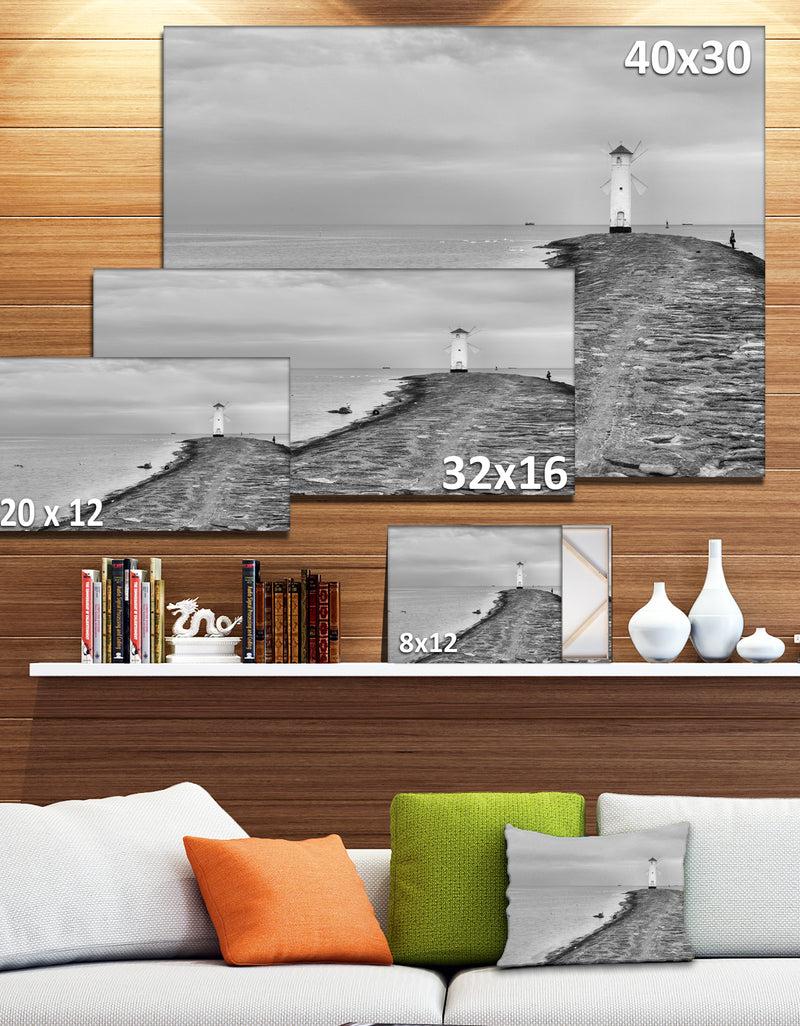 DesignQ Lighthouse Windmill Stawa Mlyny In Grey - Seashore Canvas Wall Artwork