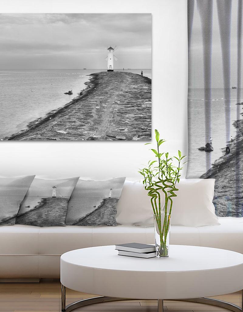 DesignQ Lighthouse Windmill Stawa Mlyny in Grey - Seashore Canvas Wall Artwork