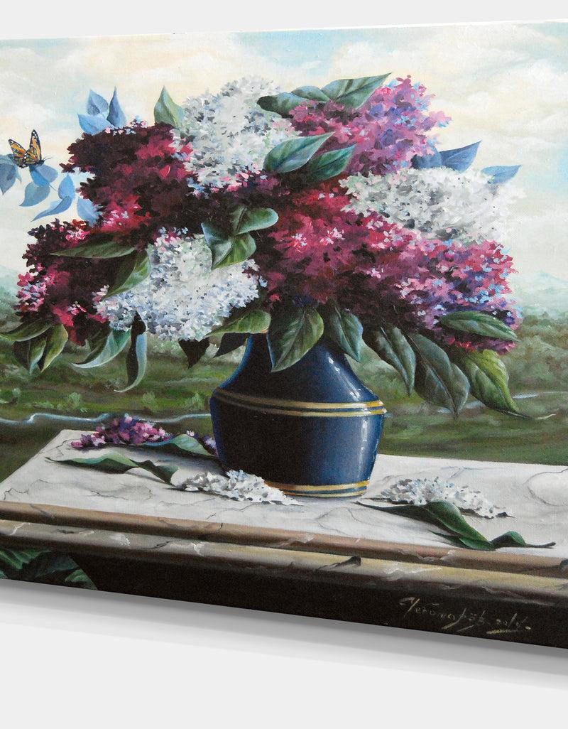 DesignQ Lilac In Blue Jug - Floral Digital Art Canvas Print