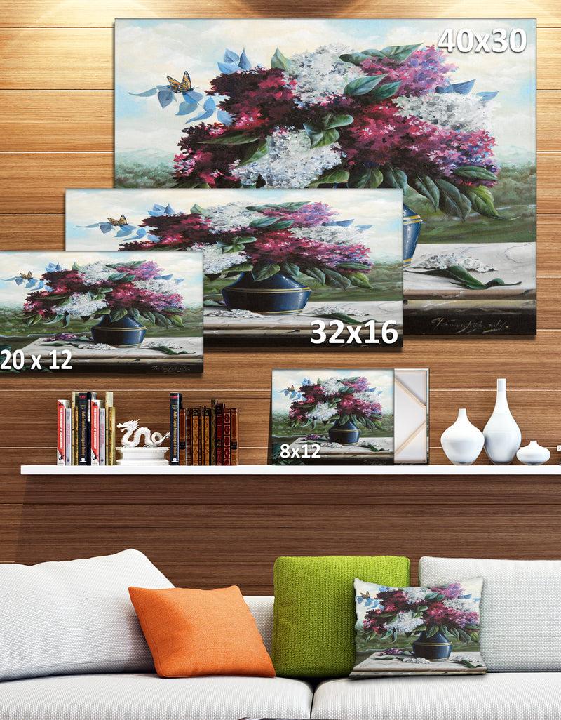 DesignQ Lilac In Blue Jug - Floral Digital Art Canvas Print