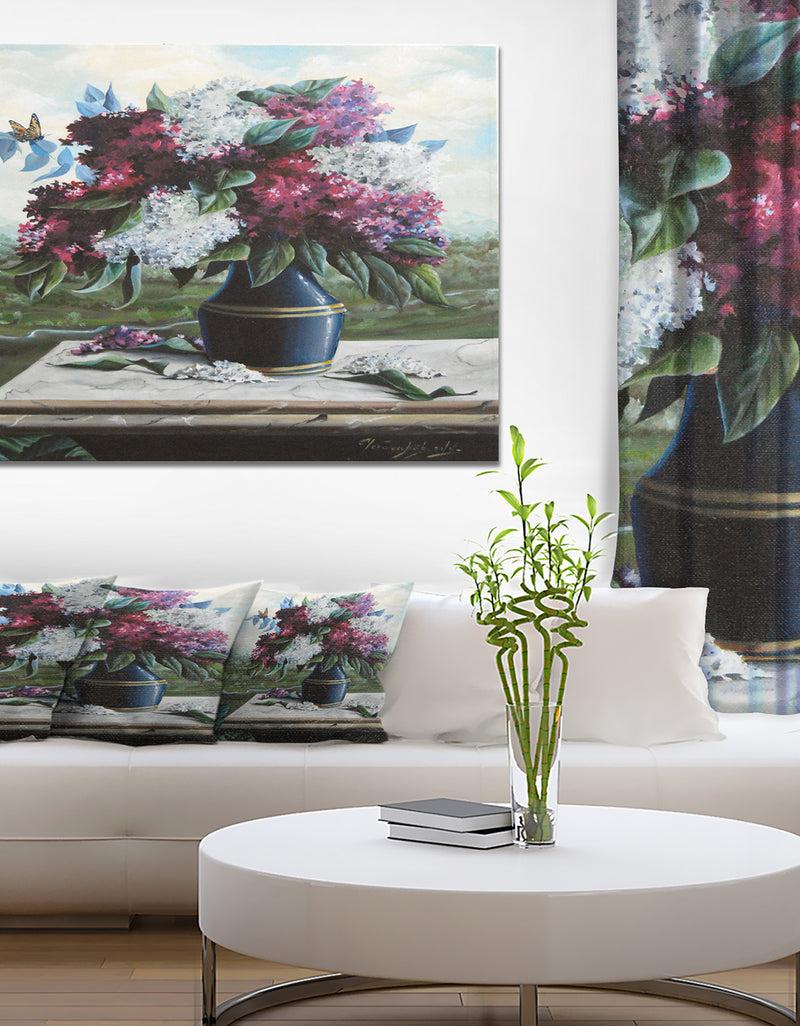 DesignQ Lilac in Blue Jug - Floral Digital Art Canvas Print