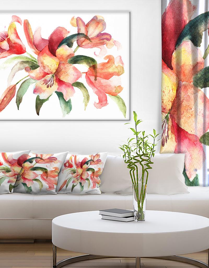 DesignQ Lily Flowers Watercolor Illustration - Floral Canvas Art Print