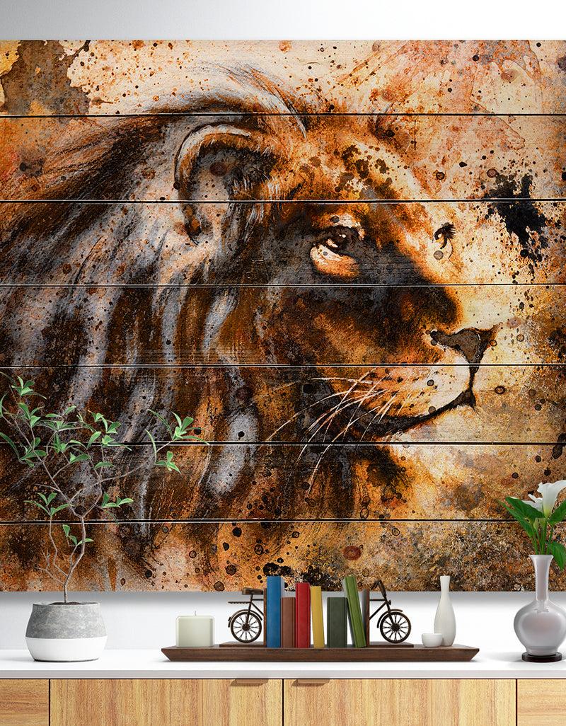 DesignQ Lion Collage - Animal Art Print on Natural Pine Wood