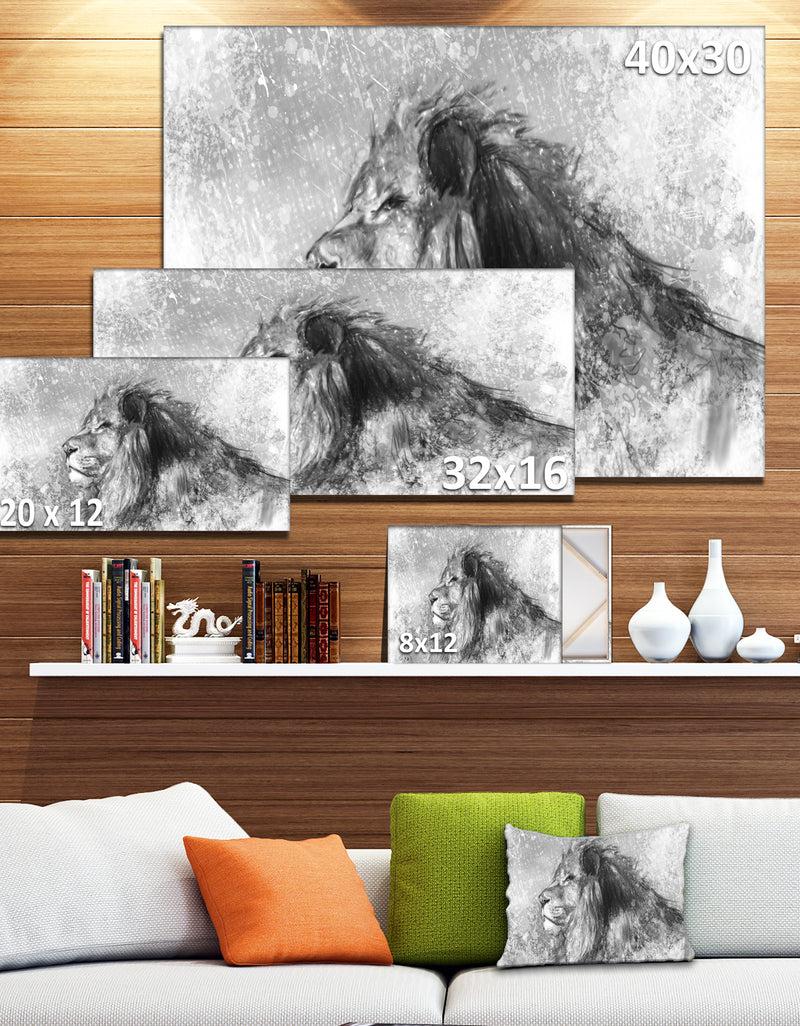 DesignQ Lion Tattoo Illustration Art - Digital Art Canvas Print