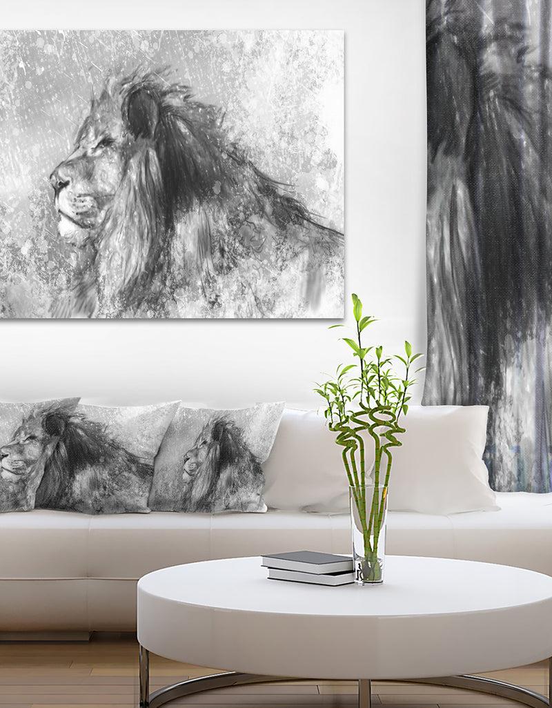 DesignQ Lion Tattoo Illustration Art - Digital Art Canvas Print
