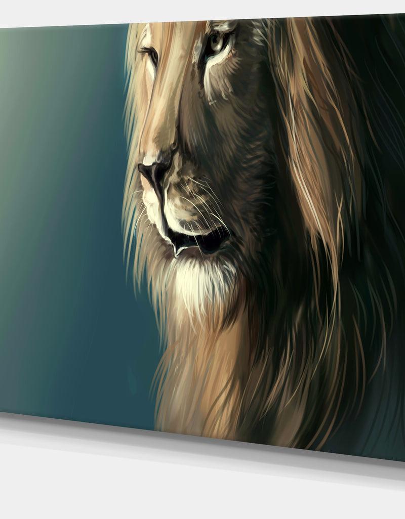 DesignQ Lion With Serious Look - Animal Art Canvas Print