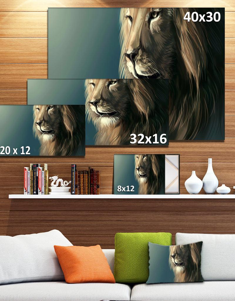 DesignQ Lion With Serious Look - Animal Art Canvas Print