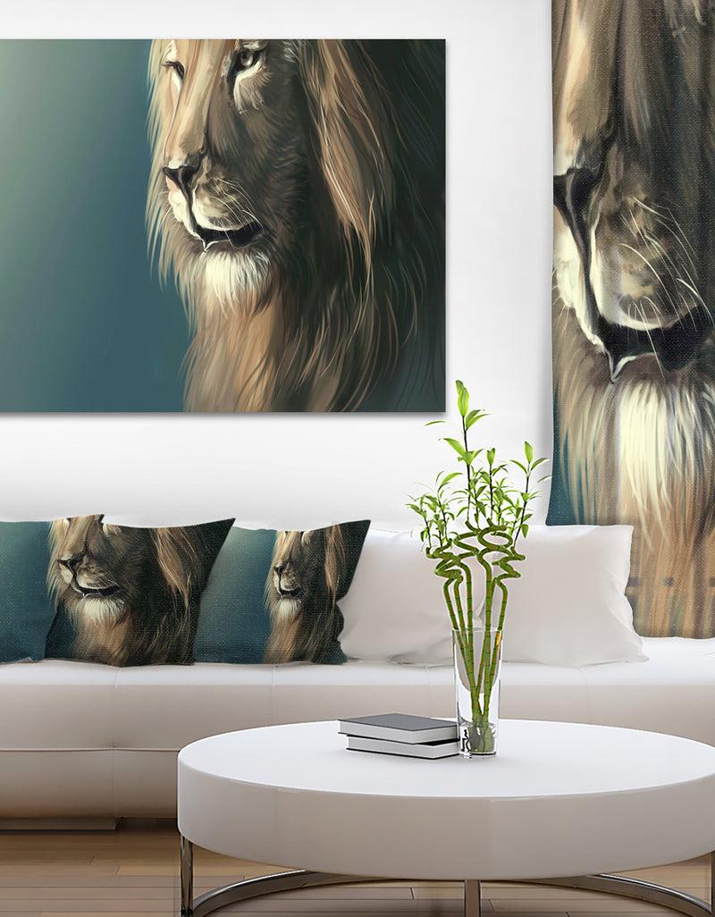 DesignQ Lion with Serious Look - Animal Art Canvas Print