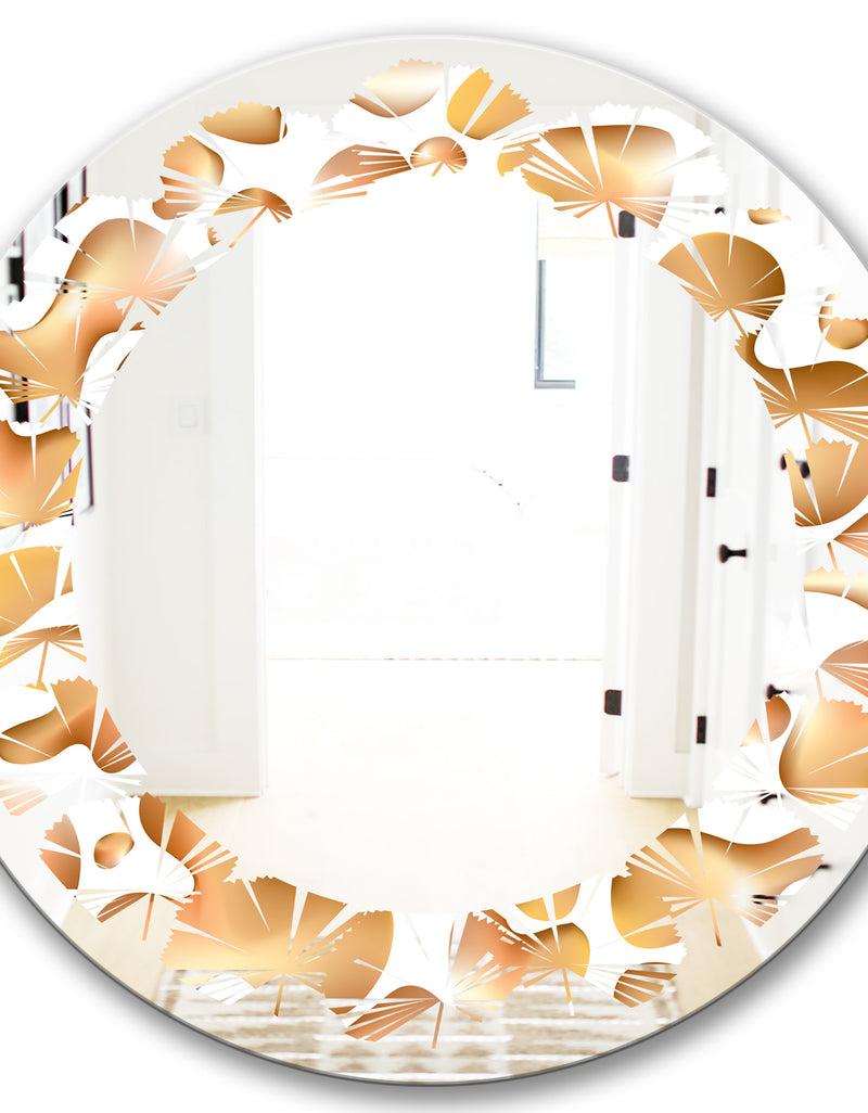 DesignQ Liquid Gold I - Modern Round Or Oval Wall Mirror - Leaves