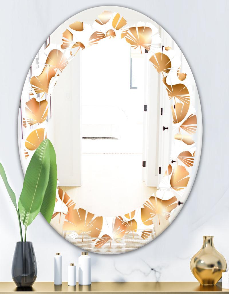 DesignQ Liquid Gold I - Modern Round Or Oval Wall Mirror - Leaves