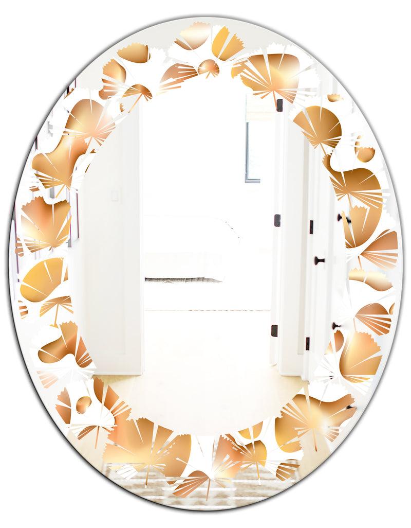 DesignQ Liquid Gold I - Modern Round Or Oval Wall Mirror - Leaves