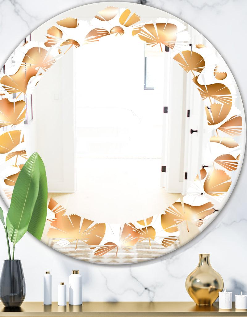 DesignQ Liquid Gold I - Modern Round or Oval Wall Mirror - Leaves