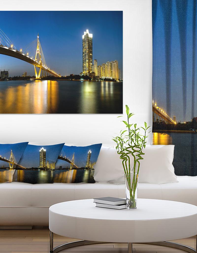 DesignQ Lit-up Bhumibol Bridge at Dusk - Cityscape Artwork Canvas