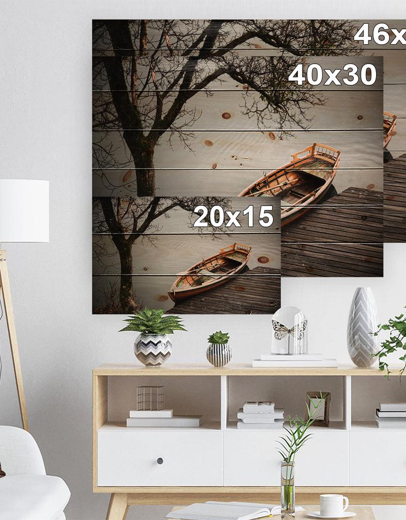 DesignQ Little Rowing Boat Ferry - Boat Print On Natural Pine Wood