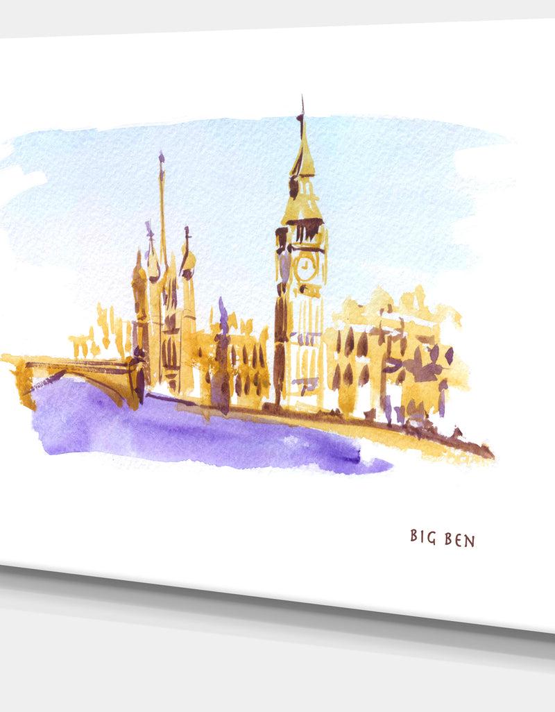 DesignQ London Brown Illustration - Cityscape Painting Canvas Print