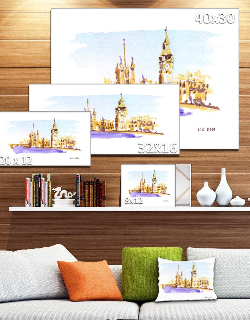 DesignQ London Brown Illustration - Cityscape Painting Canvas Print