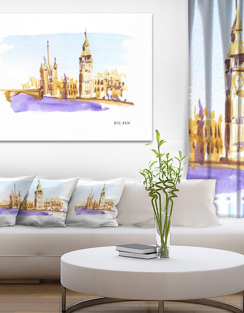 DesignQ London Brown Illustration - Cityscape Painting Canvas Print
