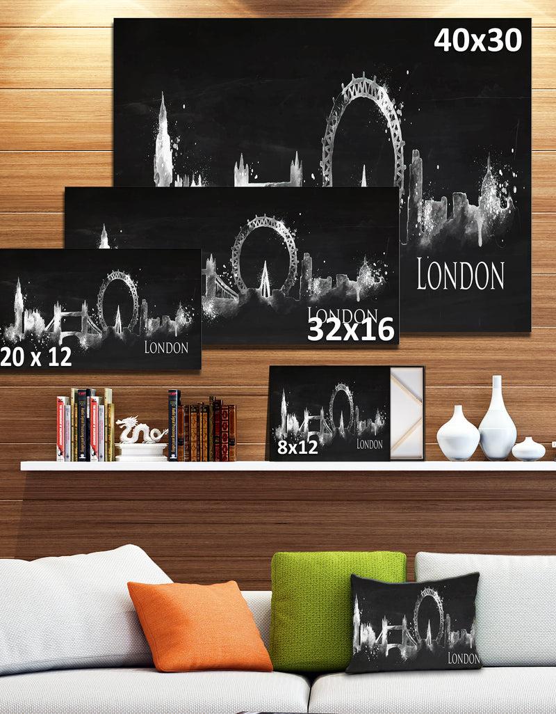 DesignQ London Dark Silhouette - Cityscape Painting Canvas Print