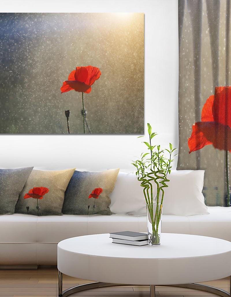 DesignQ Lone Red Puppy Flower under Lights - Flowers Canvas Wall Artwork