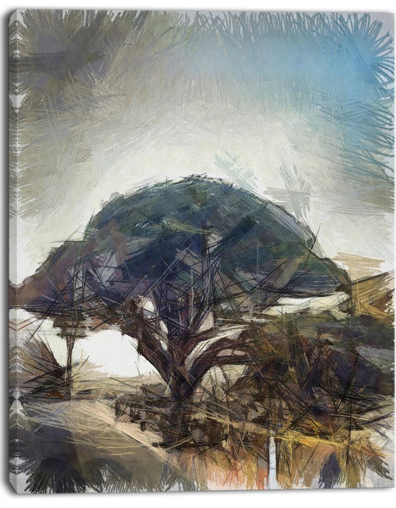 DesignQ Lonely Oak Tree Watercolor Sketch - Large Landscape Canvas Art