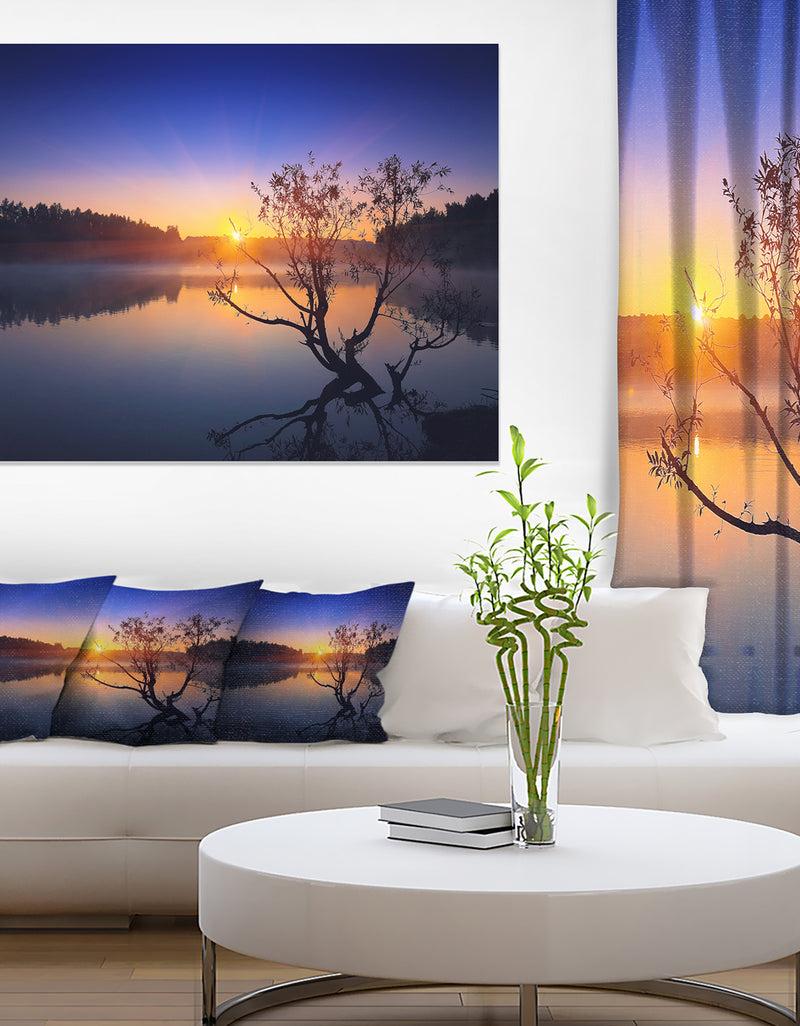DesignQ Lonely Tree In Pond In Blue - Extra Large Wall Art Landscape
