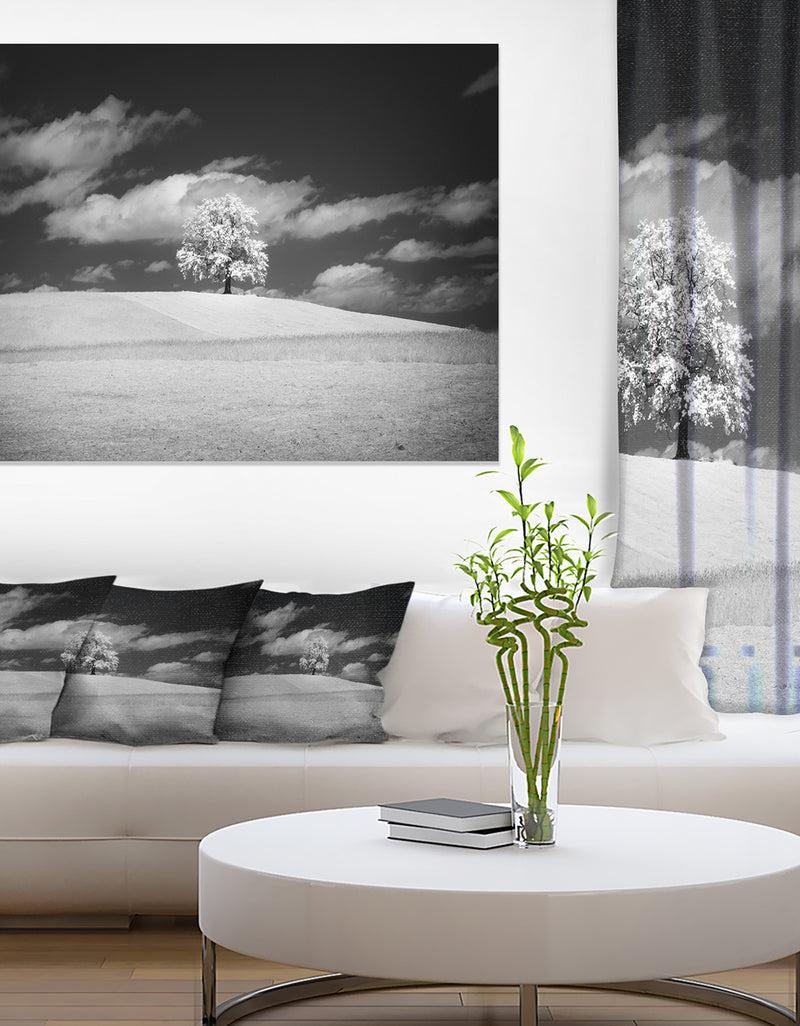 DesignQ Lonely Tree on Meadow Black White - Landscape Artwork Canvas