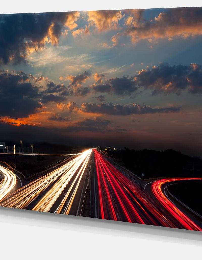 DesignQ Long Exposure Traffic - Abstract Digital Art Canvas Print