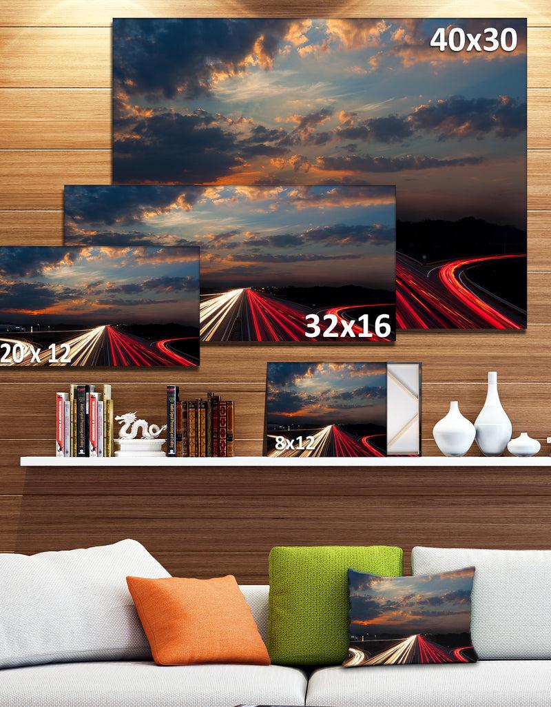 DesignQ Long Exposure Traffic - Abstract Digital Art Canvas Print