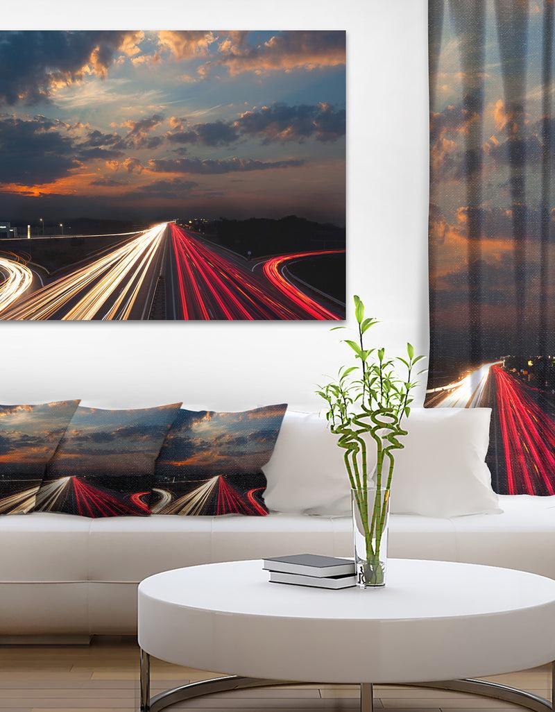 DesignQ Long Exposure Traffic - Abstract Digital Art Canvas Print