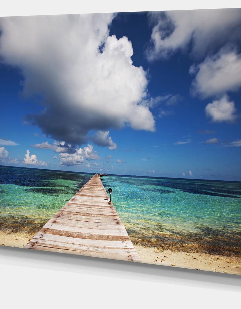 DesignQ Long Pier Into Serene Maldives Ocean Large Sea Bridge Canvas Art Print