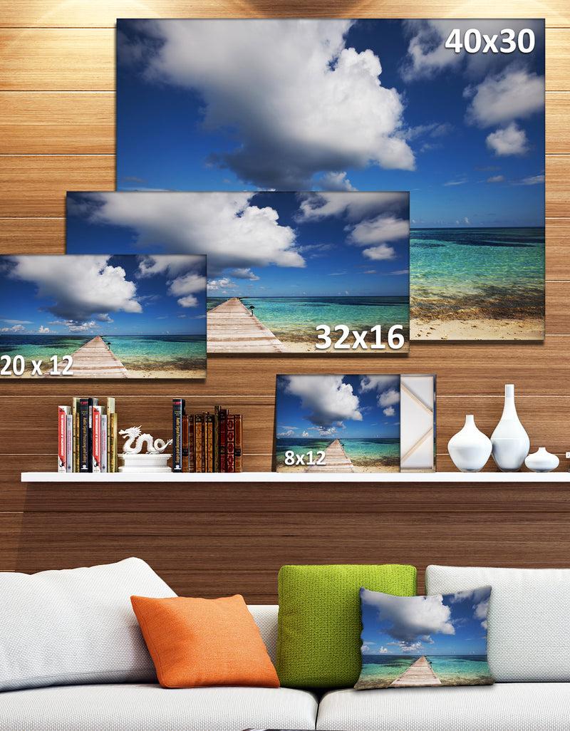 DesignQ Long Pier Into Serene Maldives Ocean Large Sea Bridge Canvas Art Print