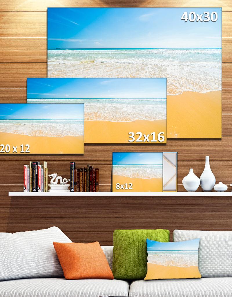 DesignQ Long Waves On Sand Under Blue Sky - Seashore Canvas Wall Artwork