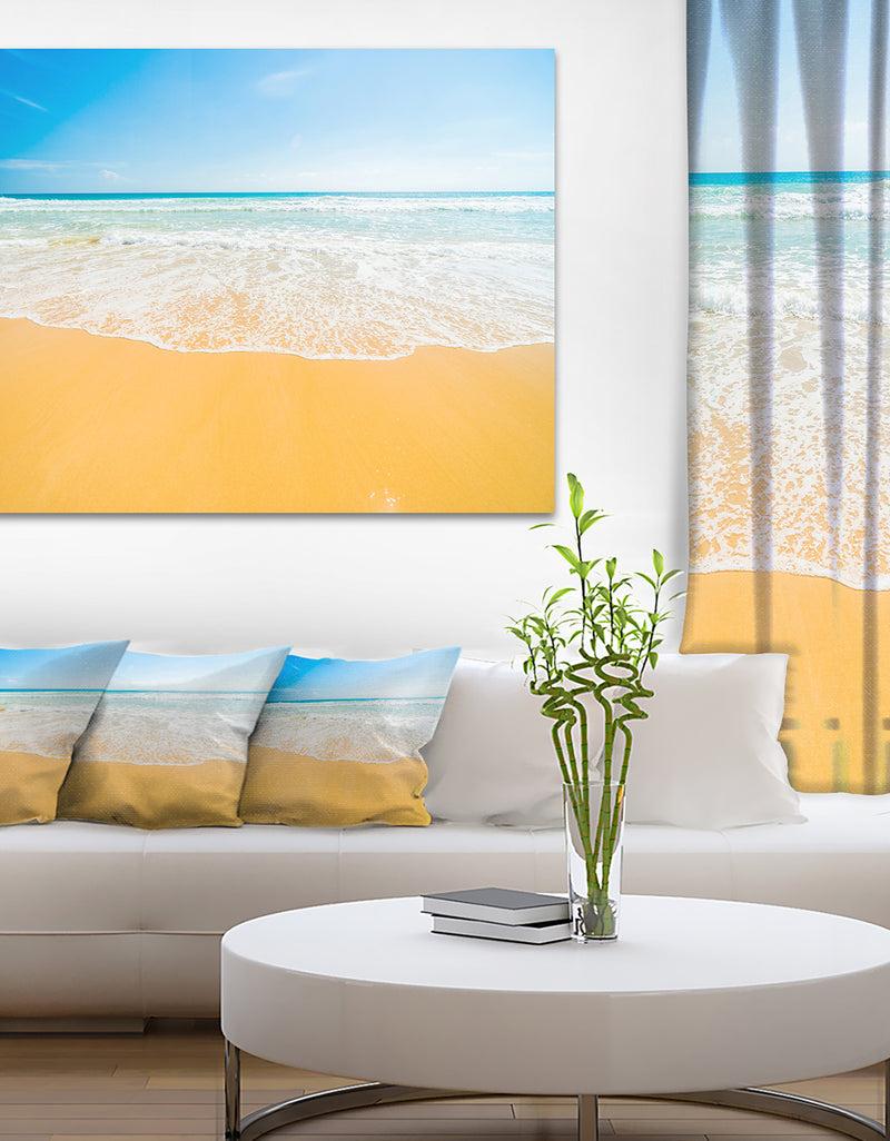 DesignQ Long Waves on Sand under Blue Sky - Seashore Canvas Wall Artwork