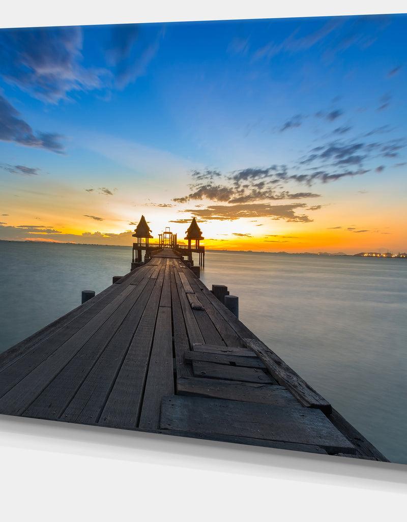 DesignQ Long Wood Pier Leading To Colorful Sea Sea Bridge Canvas Wall Artwork
